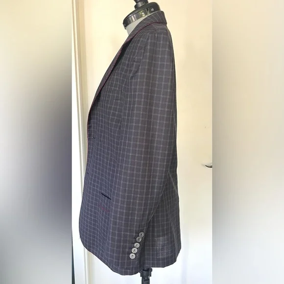 GUCCI Checkered wool Blazer with red stitch trim, blue/red, IT48R, (38R US), GUC - Picture 9 of 15